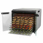 Excalibur 10 Tray Select food dehydrator open with fully loaded trays of sliced fruit and vegetables.