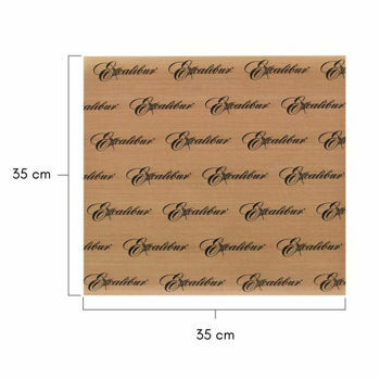 Excalibur ParaFlexx Premium non-stick dehydrator sheet with 35 cm by 35 cm size diagram.