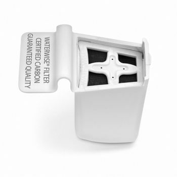 Waterwise 4000 carbon filter cup showing the post-carbon replacement filter used after steam distillation.