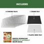 Set of 8 chrome trays, crumb tray, mesh sheet and recipe book included with the Excalibur 8 Tray Select Series.